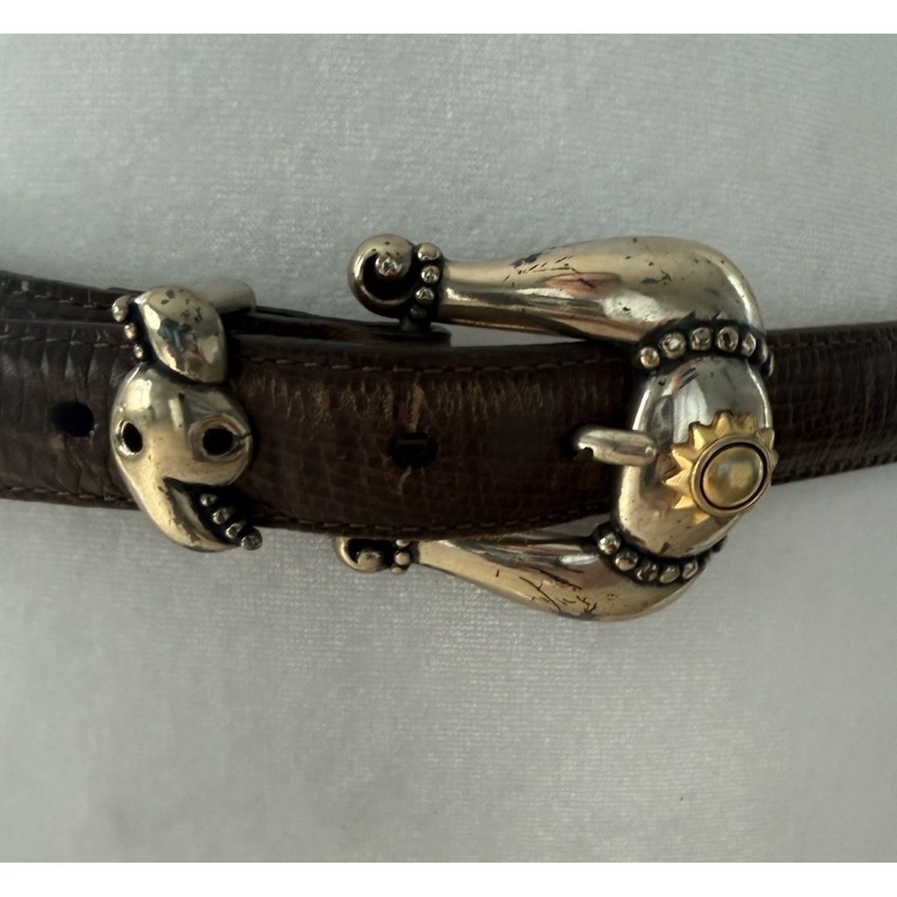Brighton Museum Collection Brown Croc Sun God Helio Leather Belt Med (34509)